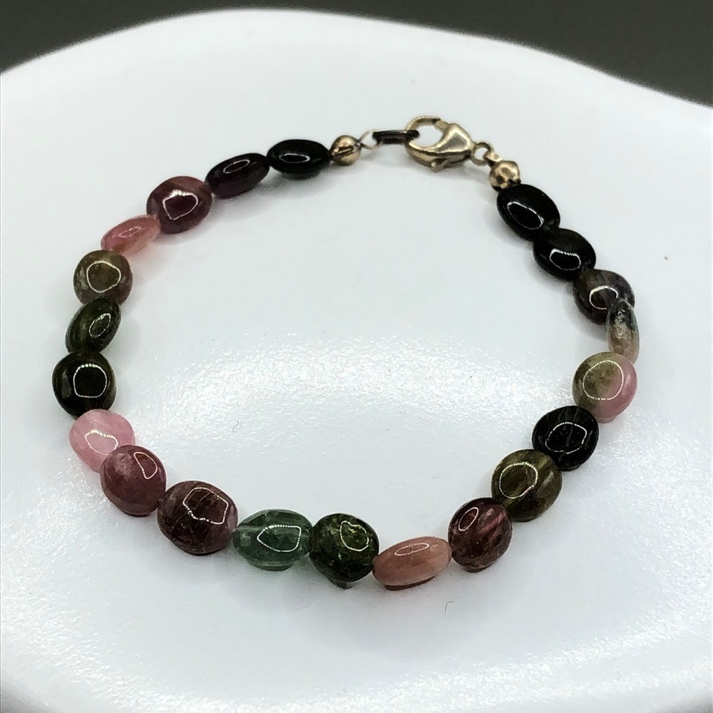 Gemtsone stone colorful bead bracelet sterling silver 925 boho artisan